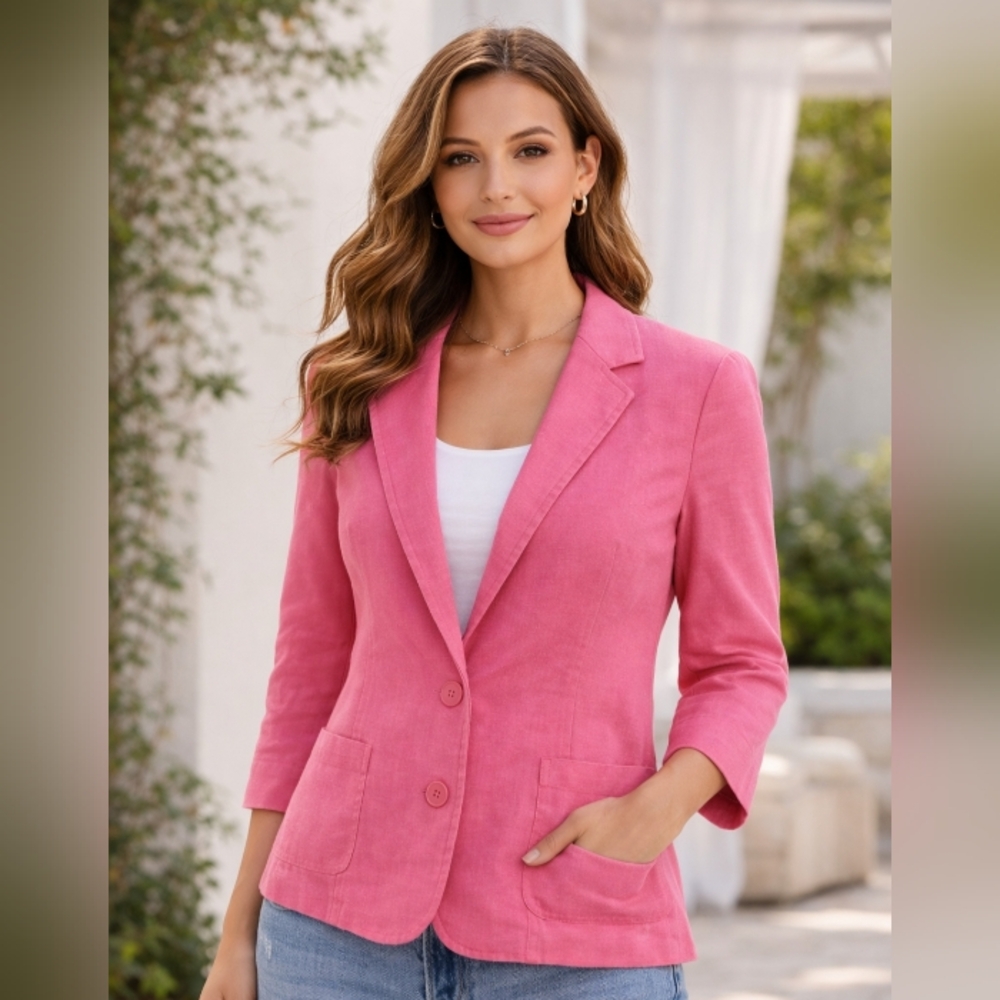Women's Cotton Pink Blazer Jacket Size Eu 46